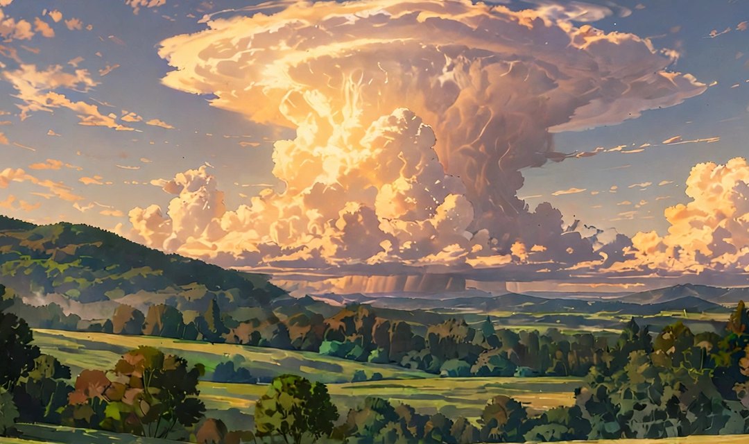 Hand-painted evening thunderhead over rolling hills, in the style of the Next Level Clinician series artwork